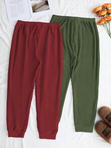 Winter Loose Solid Color Home Stripes Plus Velvet Cuffs Outdoor Wear Warm Pants, 2-Pack - 彩色 - 查看 2