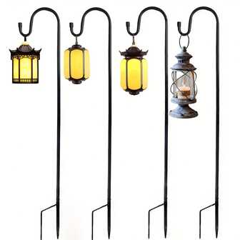 A Set Of Four Outdoor Shepherd Hooks, Heavy-Duty Garden Bird Feeder Hangers, For Hanging Bird Feeders, Plant Baskets, Solar Lanterns, Outdoor Plant Hooks, Shepherd Garden Hooks, Bird Feeder Hooks, Multi-Hook Bird Feeder Hangers, Outdoor Bird Feeder Brackets, Deck Bird Feeder Hooks, Sturdy Clothes Hangers, Traditional Design, Rust-Proof Treatment, Weather-Resistant Materials, Basket Hooks, Patio Decorations, For Gardening Enthusiasts.