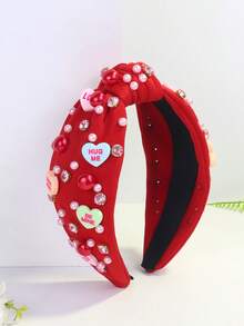 1pc Women's Valentine's Day Pink Crystal & Pearl Candy Color Sweet Heart Cute Elegant Polyester Wide Headband ,Hair Band ,Diadema ,Hair Hoop - Nhiều màu - Xem 11
