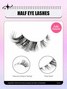 Asiteo 7 Pairs Natural Looking Half False Eyelashes, Transparent Band, Delicate Cat Eye & Extended Outer Corner, Faux Mink Lashes - 半眼睫毛 - 查看 2