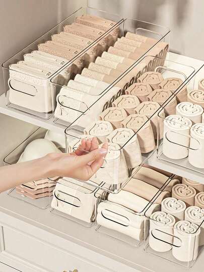 4pcs/2pcs/1pc Transparent Desktop Storage Box, Multi Purpose Home Organizer For Underwear And Socks, Cosmetic And Makeup Drawer Solution, Kitchen And Refrigerator Pantry Clear Storage, Tidy Living Space, Desk, Vanity, Dorm Room, Closet And Cabinet Organization, Space Saving, Durable Plastic Construct, Easy Access And Stackable Design For Effortless Decluttering