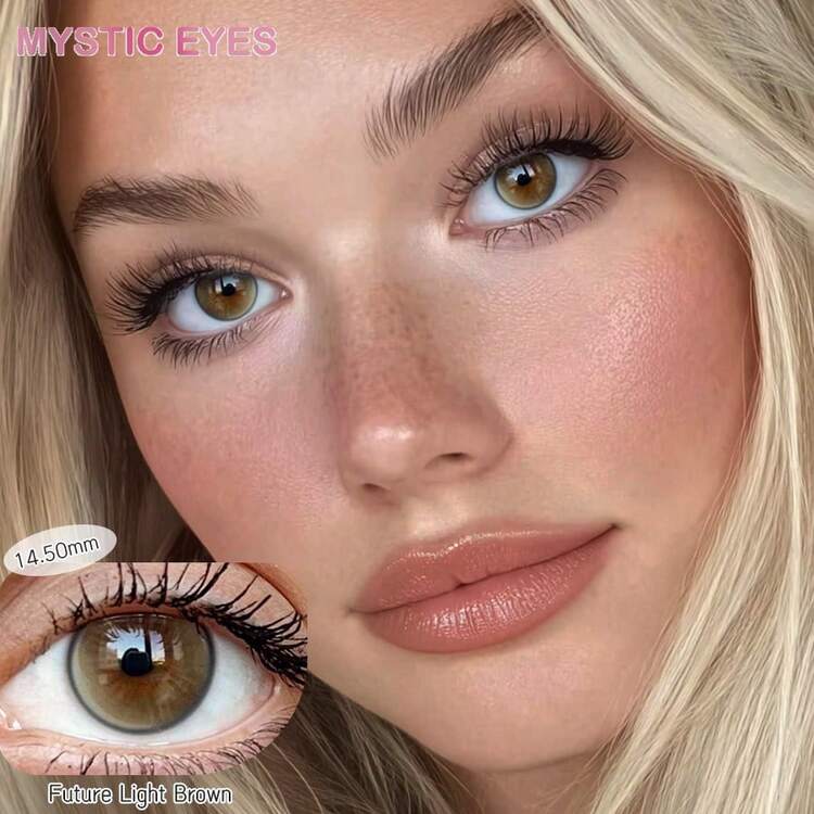 MYSTIC EYES 1副14.5mm彩色隐形眼镜，年抛型软性隐形眼镜，棕色、蓝色、灰色、绿色，美化双眼，舒适日抛型美瞳 - 0 - 查看 2