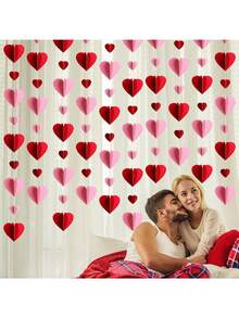 3pcs 150cm Valentine's Heart Garland Decoration 3D Hanging String Garland Ornament For Valentine's Day,Wedding,Anniversary Proposal Birthday Party Decor Supplies