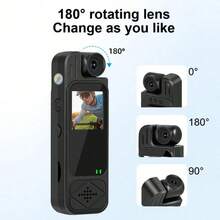 1个1080p迷你随身摄像头，1.3英寸屏幕，180°旋转镜头，可佩戴于身体，小巧便携，红外夜视，适用于自行车。