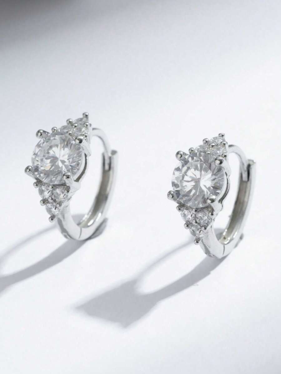 Classical Elegant Stud Earrings For Women Men Couple,5A Cubic Zirconia Stud Earrings,Retro And Unique Design,Classic Jewelry For Ladies Wife Groom,Christmas Thanksgiving Birthday New Year Gifts,Engagement Wedding Gifts For Couple Friend Bride - Silver - View 1