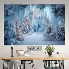 1pc Winter Wonderland Backdrop - Snowy Forest & Icicles Photography Background With Frozen Waterfall,  No Electricity Needed, Durable Polyester Fabric For Christmas, Winter Parties, Photo Booths,  Home Decor - Indoor/Outdoor Decoration, Winter Wonderland Decorations, Holiday Photo Booth, Snowy Landscape,  Easy Setup Banner, 2D Flat - 彩色 - 查看 4