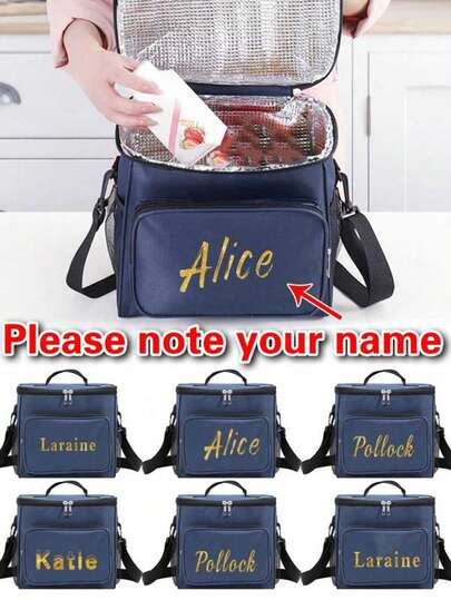 1pc Customized Crossbody Lunch Bag Large Capacity Customized In 4 Fonts Custom Name Pattern Cooler Handbags For Men Student Thermal Lunch Bags With Side Pockets Crossbody Bag Shoulder Bag Initials A To Z Letter Bear Pattern Portable Organizer School Women Shoulder Insulated Lunch Bag Picnic Bag Fridge Bag Insulating Lunch Box Bag For Office For Work