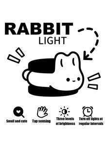 1pc Creative Rabbit Tap Light, Cookie Rabbit Small Night Light, Rechargeable Tap To Adjust Brightness Novelty Silicone Rabbit Tap Lamp, Bedside Lamp For Bedroom - Multicolor - View 4