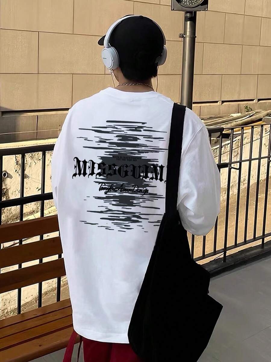 Men's New Low-Cut Long Sleeve T-Shirt With Print Pattern, Versatile And Comfortable For Fall/Winter