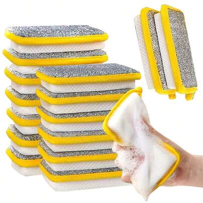 10pcs, Kitchen Dishwashing Sponge, Does Not Hurt Pot Brush Pot Artifact, Household Double-Sided Cleaning Sponge Wipe, Scouring Pad, Kitchen Scrub Sponge, Cleaning Supplies, Cleaning Tool, Christmas Supplies