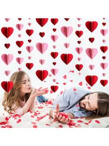 3pcs 150cm Valentine's Heart Garland Decoration 3D Hanging String Garland Ornament For Valentine's Day,Wedding,Anniversary Proposal Birthday Party Decor Supplies