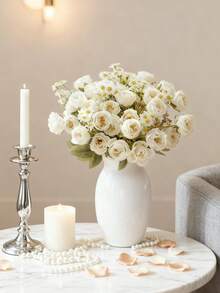 1/80pcs Artificial Rose & Daisy Flower Bouquet - Perfect For Weddings, Engagements, Birthdays And Home Decor - Versatile Fake Floral Arrangement Suitable For Living Room, Bedroom, Garden And Outdoor Spaces - White - View 3