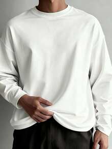 Áo thun dài tay nam màu trơn FRACTYR, kiểu dáng cơ bản, đa năng, thích hợp để phối đồ theo phong cách đường phố, thích hợp cho mùa thu/đông. - trắng - Xem 4