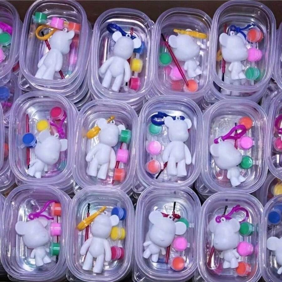 1/4/8件套创意DIY钥匙扣吊坠套装，含液体颜料，泰迪熊钥匙扣套装，送给朋友的贴心礼物，可作包包钥匙扣、汽车挂件、生日礼物、派对礼品、节日礼物、墙面装饰、珠宝配件、桌面装饰 - 彩色 - 查看 1