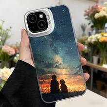 Funda para iPhone con diseño de cielo estrellado y atardecer silueta de pareja azul oscuro CASETINO funda protectora elegante para uso diario y regalo especial Aplicable a los teléfonos de la serie Apple y Galaxy - Blanco - Ver 2