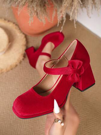 Zapatos de vestir de tacón grueso bajo y punta cuadrada cómodos para mujer, zapatos de novia con lazo