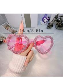 1pc Heart-Shaped Rhinestone Glasses, Suitable For Daily Use, Festivals, Parties, Valentines, Fashion Decorative Glasses - Multicolor - View 3