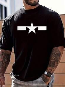Military Star Insignia Graphic Tee,Comfortable Casual Mens Clothing, 220 Grams Heavyweight Cotton Printed T Shirt For Men,Summer Outfit - Black - View 1