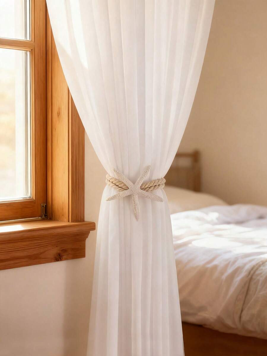 1pc Baby Room Cute Starfish Window Curtain Tie Back, Creative Woven Starfish Curtain Tie Back, Baby Room Window Curtain Decor Storage Tie Back, For Living Room & Bedroom Decor - Multicolor - View 1