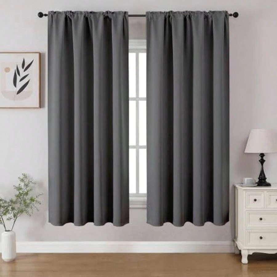 CUCRAF - Juego de 2 Paneles de Cortinas Opacas Negras de 45 Pulgadas de Largo, con Bolsillo para Barra, Cortinas de oscurecimiento de habitación para recámara, Sala de Estar, Cortina térmica aislada(Gris claro 132.1An x 137.2Al cm (1 Paneles)) - Multicolor - Ver 1