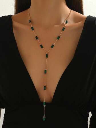 1 pieza Elegante colgante rectangular incrustado minimalista y de moda para mujer, adecuado para uso diario, fiestas, regalos para amigos/familia, ir al trabajo, eventos formales