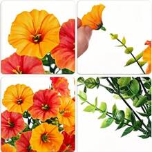 4 Pieces Of Artificial Spring Wedding Hanging Flowers, Spring And Autumn Artificial Flowers, Plastic Decorative Flowers, Garden, Wedding Decoration, Very Suitable For Weddings And Other - Màu cam vàng pha trộn - Xem 3