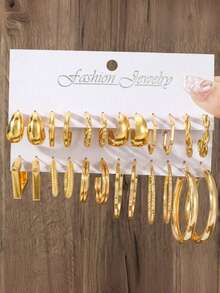 48/24pcs Vintage Punk Style Women Fashion Elegant Hoop Earrings Set, Bohemian Style - Versatile Daily Wear, Suitable For Women Daily, Dating, Party, Gift For Friends - Yellow Gold - View 3
