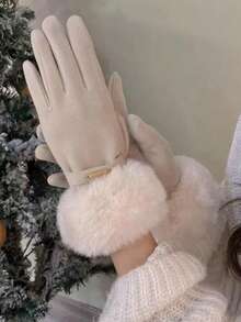 Women's Touchscreen Gloves In Beige, Waterproof With Soft Warm Thermal Lined , Winter Outdoor Gloves Halloween