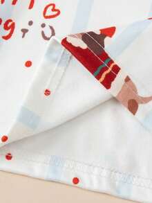 男童圣诞睡衣套装，长袖上衣和裤子两件套，圣诞老人、圣诞树和快乐小狗印花，秋冬季舒适内衣。