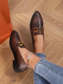 Giày lười họa tiết da rắn thời trang nữ, giày lười gót nhọn mũi nhọn, phù hợp cho mùa xuân/thu, công sở, thường ngày, nghỉ dưỡng, phong cách học sinh, giày bệt da nâu, cỡ lớn - màu nâu - Xem 2