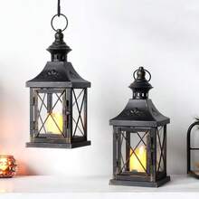 Set Of 2 Decorative Candle Lantern 27 Cm High Metal Candle Holder Hanging Lantern Perfect For Home Decor Halloween Living Room Parties Events Tabletop Indoors Outdoors Black With Gold Brush - Black - View 6