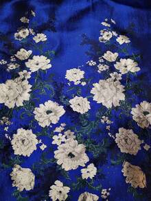 DEVCHATA Luxurious Elegant Jacquard Long Sleeve Deep V-Neck Women's Formal Evening Dress, Woven Fabric, Charming, Suitable For Banquets And Occasions, Autumn/Winter Season, Floral Pattern Placement Random (Belt Not Included) - Blue - View 7