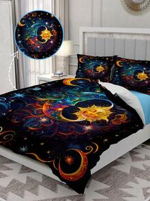 3pcs Celestial Sun Moon Duvet Cover Bedding Set,Mystical Cosmic Bed Comforter Set,With 1 Duvet Cover And 2 Pillowcases, King-Size Bedspread, Bed Sheet, Soft Skin-Friendly Polyester, Machine Washable, Dry Clean. It Is Suitable For Home And Bedroom Decoration,Room Decor, Bedroom Decor,Room Decoration Stuff,Queen Comforter Set,It Is A Good Birthday Gift. - 彩色 - 查看 5