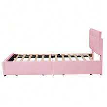 Upholstered Bed 90 X 200 Cm, Slatted Bed With Headboard And Two Drawers, Soft Velvet Fabric, Beige Single Bed, Children's Bed, Junior Bed, Guest Bed (Without Mattress) - Pink - View 6