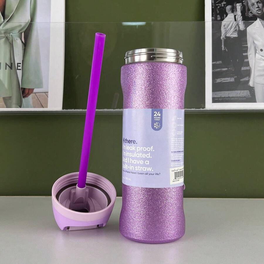 OWALAFreeSip   Insulated Stainless Steel Water Bottle With Straw For Sports, Travel And School Sports Bottle 32 Oz - Shimmering Purple-24oz - 查看 1