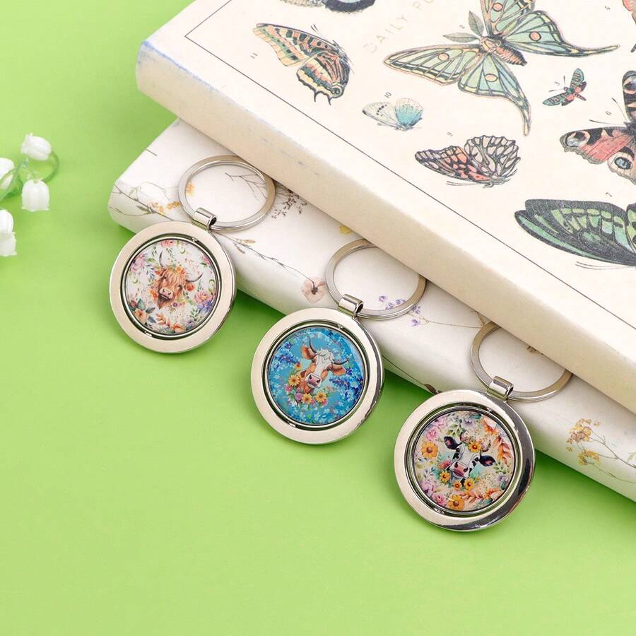 1pc Ox-Shaped Rotating Keychain, Zinc Alloy Pendant Charm Accessory