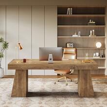 Tribesigns 55-Inch Executive Office Desk, Wooden Computer Desk With Double Pedestal, Modern Simple Writing Studying Table For Home Office - Light Brown - View 8