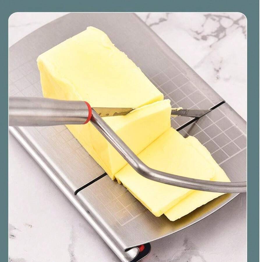 不锈钢奶酪切片器带刻度，家用烘焙工具，黄油和奶酪分割器 - 銀色 - 查看 1