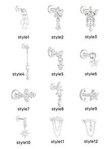 1pc 925 Sterling Silver Zirconia Stone Tassel Chain Threaded Stud Earrings, Flat Base Earrings Suitable For Ear Cartilage Piercing, Low Allergy, Women Flat Stud Earrings, Ear Cartilage Piercing Jewelry - Silver - View 12