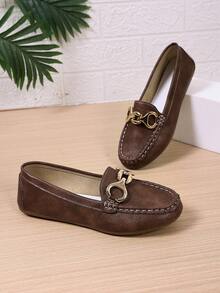 2025春季新款女士时尚金链优雅套脚乐福鞋，轻便舒适，百搭橡胶平底鞋 - 棕色 - 查看 7