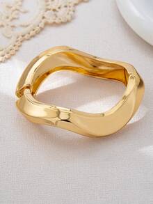 3 piezas/1 pieza Brazalete de onda geométrica minimalista gruesa y lisa de oro, adecuado para mujeres - Amarillo Oro - Ver 9