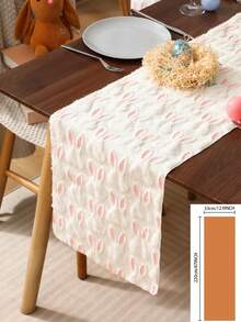 1pc Easter Decorative Table Runner, Pink Rabbit Plush Table Runner, Minimalist Rectangular Dining Table Runner, Tea Table Runner, Suitable For Easter Decoration, Party, Family Dinner, Home Decor - White - View 12