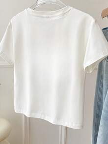 Short Sleeve T-Shirt, Solid Color, New Summer Style, Slim Fit, Versatile, Round Neck Top Casual White - White - View 6