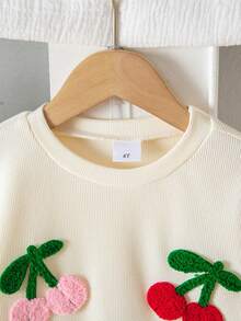 Baby Girl Cherry Blossom Ruffle Long Sleeve Top & Red Skirt Set, Autumn/Winter