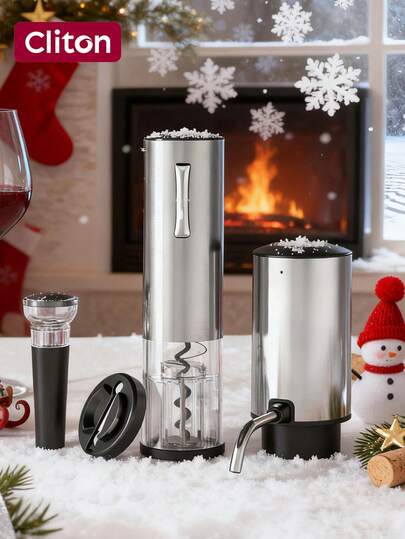 CLITON 4-In-1 Electric Wine Opener Set, Rechargeable Electric Wine Aerator, Vacuum Stopper And Foil Cutter, Wine Gift Set For Home, Party, Bar And Outdoor, Electric Wine Decanter/Pourer, One-Touch Automatic Wine Aerator And Wine Dispenser Pump For Red And White Wine, Stainless Steel Multi-Function Smart Automatic Wine Oxidizer And Dispenser, USB Rechargeable Wine Pourer