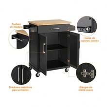 Carrito de almacenamiento cocina con clóset de almacenamiento y cajones para comedor, mueble dual con espacio cerrado y cajoneras, ideal para guardar vajilla, despensa y accesorios de mesa, recomendado para ahorrar espacio y mantener organización. - Negro - Ver 3