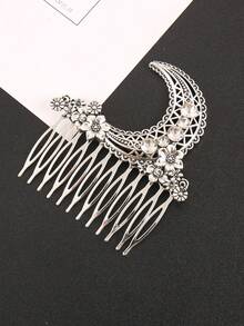 مشبك شعر معدني عتيق بطراز باروك مزين بنجمة وقمر من البلور، دبوس تسريحة الشعر، إكسسوارات تصفيف الشعر