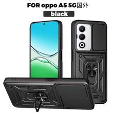 For Case OPPO A5 5G Case, With 360° Holder, Built In Slide Camera Lens Cover, Heavy-Duty Double-Layer Shockproof Protective Phone Case - Black - View 10