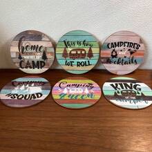 6pcs, Camping Campfire Wooden Coaster, Heat Insulation Mat, Desktop Protective Mat, Suitable For Mug, Cafe, Office, Kitchen, Restaurant, Birthday, Christmas Gift - Multicolor - View 3