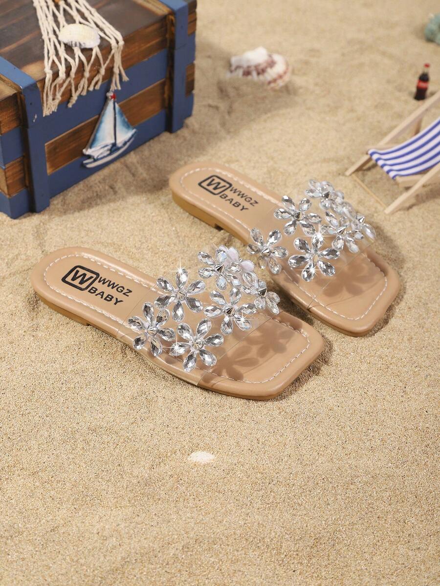 Kids' Fashionable Slippers, New Summer Design With Shiny Crystal Embellishment, Stylish & Convenient Children Beach Sandals - Clear - View 1